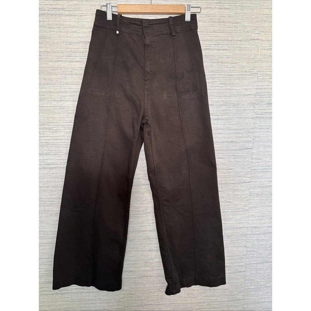 Zara Espresso Brown Jean High Waisted Wide Panel Lines Pin Tucks Polished Size 6